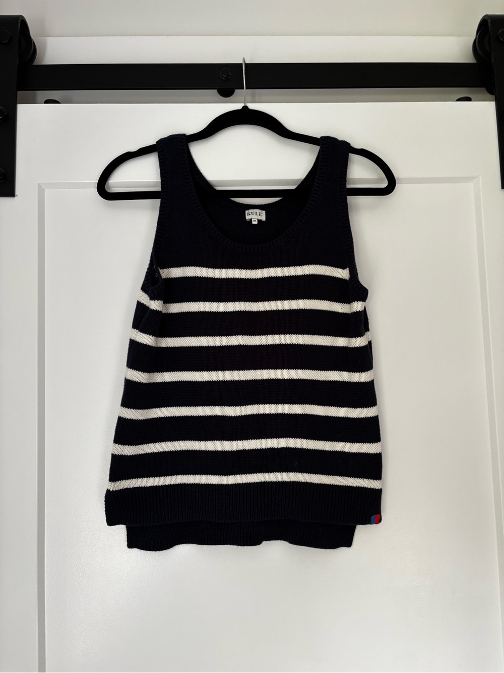 KULE Navy and White Striped V-Neck Knit Tank